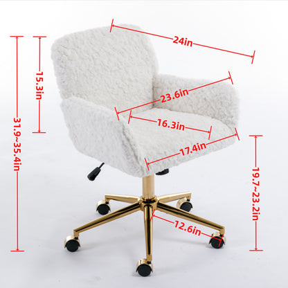 A&A Furniture Rabbit Hair Office Chair With Golden Base, Adjustable