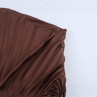 Spring New All-matching Slim Fit Slimming Casual Shoulder Pleated Dress