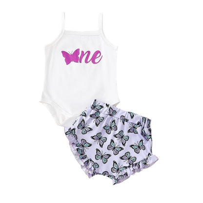 Baby Girl's Rompers Crawling Suit Printed Butterfly Two-piece Set