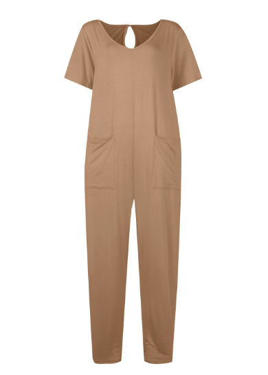 Women's Multi-color Side Slit Pocket Design Solid Color Loose Jumpsuit