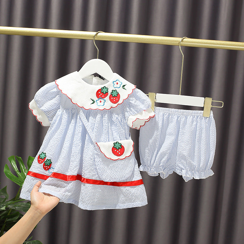 Little Girl Strawberry Lapel Vertical Skirt