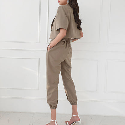 Feminine Tie Waist Casual Pants Two Piece Set