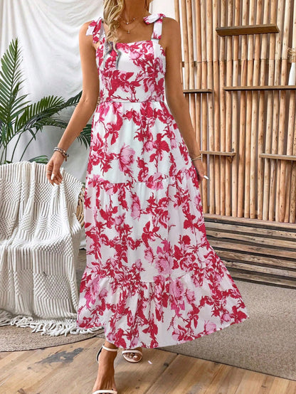 Sexy Sleeveless Lace Printing Fashion Midi Dress