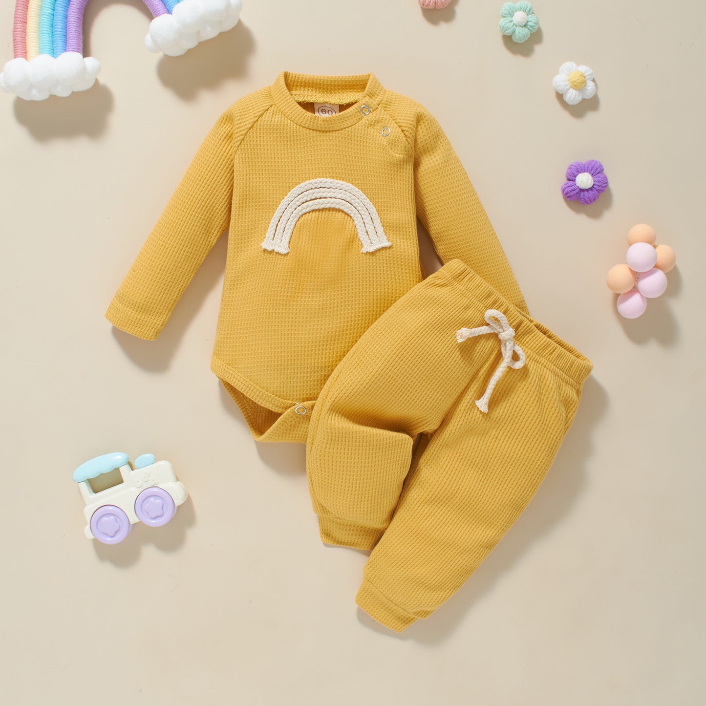 Autumn And Winter Infant Toddler Five-color Embroidered Rainbow Romper Two-piece Set