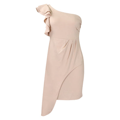 Fashion Diagonal Collar Ruffled Hip-wrapped Temperament Ol Dress