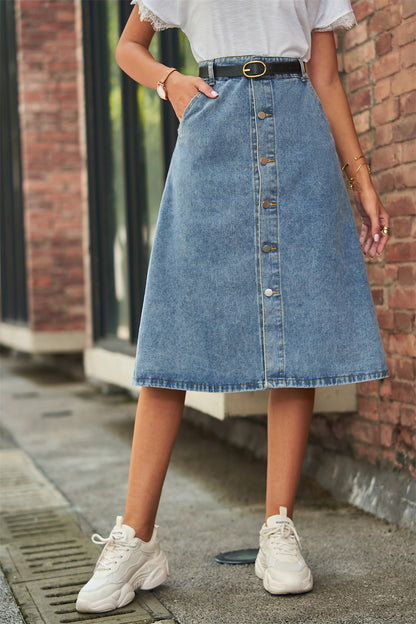 All-matching Slimming Washed Denim Breasted Skirt Women