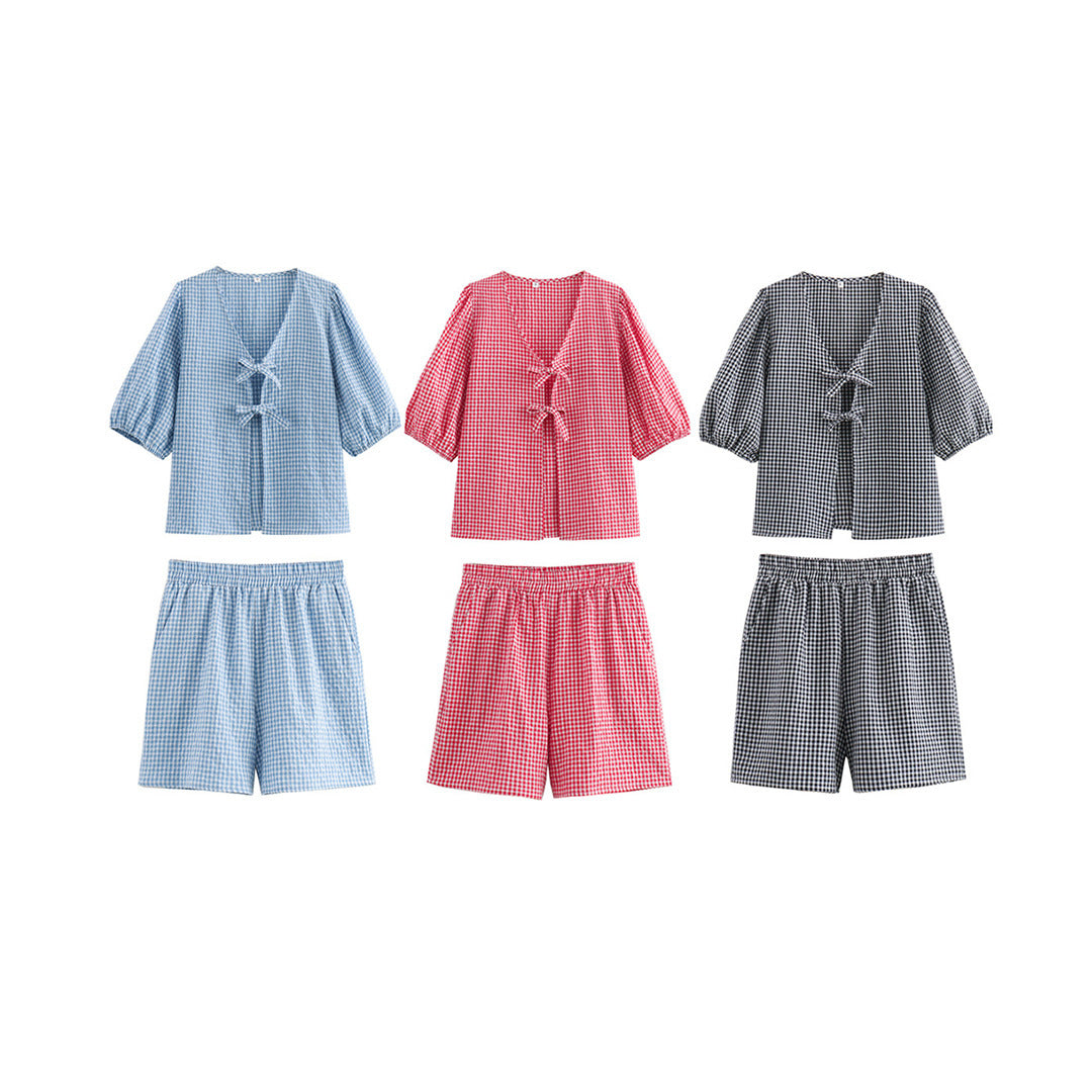 Women's Plaid Knotted Top Casual All-match