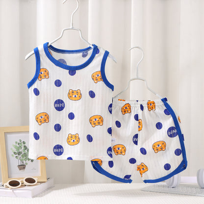 Children's Vest Suit Cotton Pajamas Baby Korean Style Sleeveless