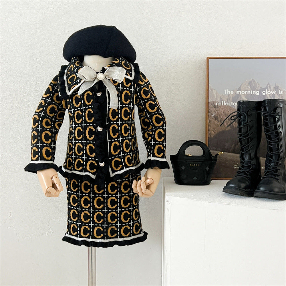 Kids' Sweater Suit Knitted Cardigan Two-piece Set