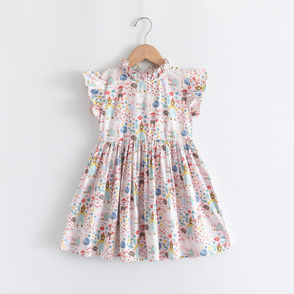Girls New Short Sleeve Patchwork Print Dress