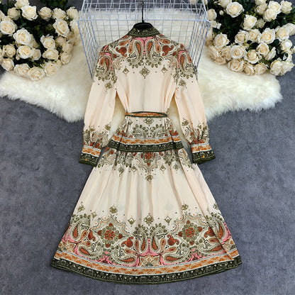 Women's Printed Long-sleeved Boho Dress