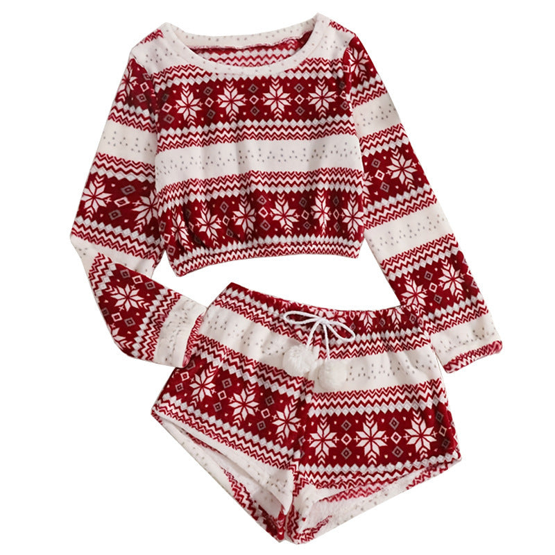 Coral Fleece Christmas Venonat Decoration Round Neck Shorts Long-sleeve Suit