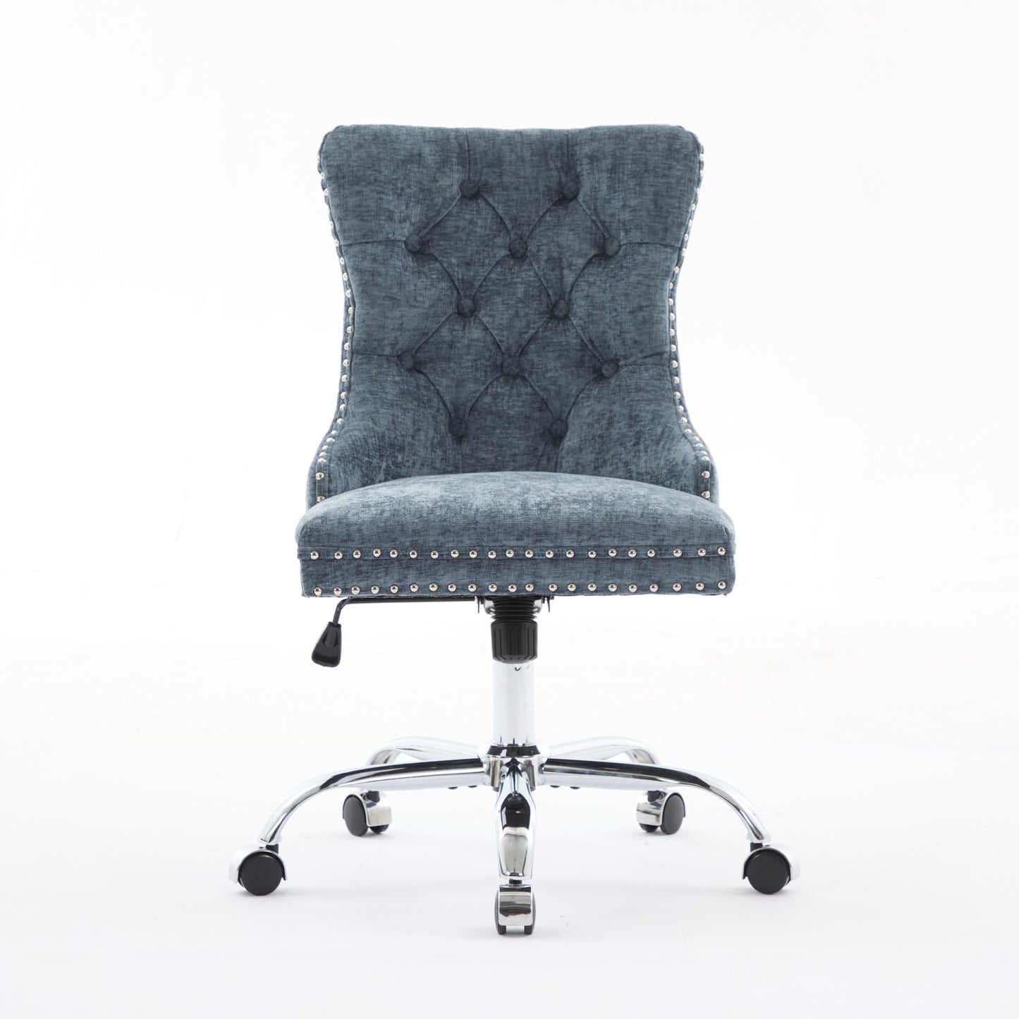 A&A Furniture Office Chair,Modern Chenille Upholstered Tufted Button Home Office Chair With Chrome Metal Base,Adjustable Desk Chair Swivel Office Chair Light Blue