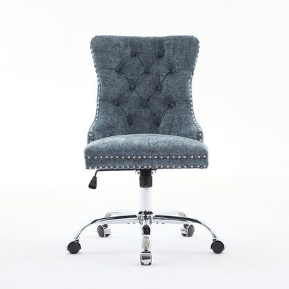 A&A Furniture Office Chair,Modern Chenille Upholstered Tufted Button Home Office Chair With Chrome Metal Base,Adjustable Desk Chair Swivel Office Chair Light Blue