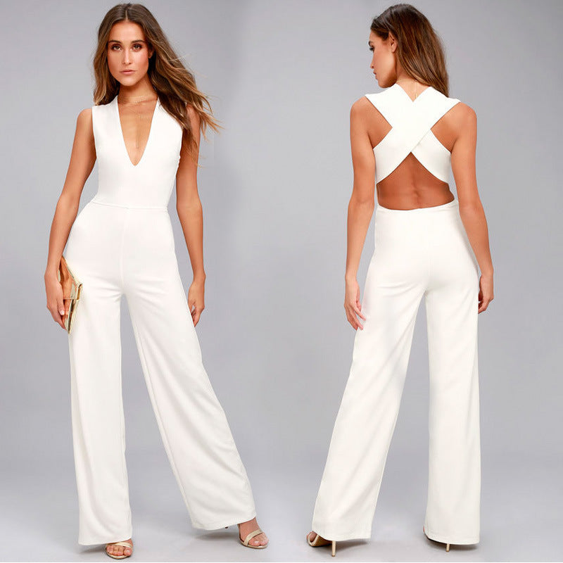 Women's Sexy V-neck Sleeveless Halter Jumpsuit