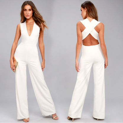 Women's Sexy V-neck Sleeveless Halter Jumpsuit