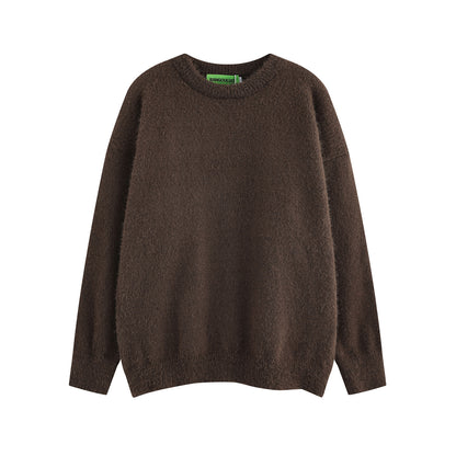 American Retro Simple Solid Color Crew Neck Pullover Sweater Men And Women