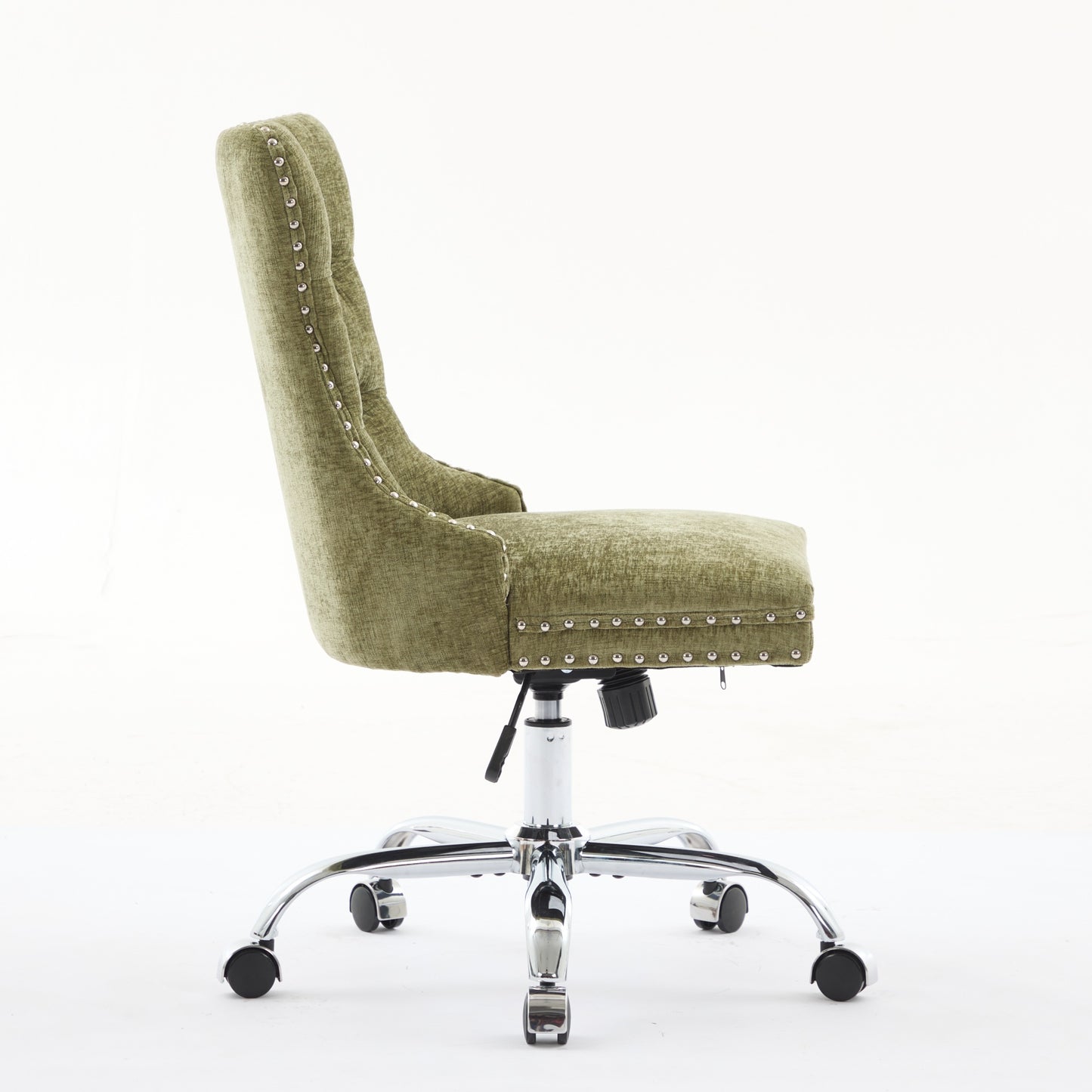 A&A Furniture Office Chair,Modern Chenille Upholstered Tufted Button Home Office Chair With Chrome Metal Base,Adjustable Desk Chair Swivel Office Chair Gree