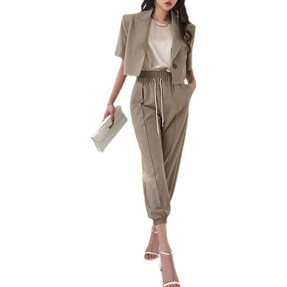 Feminine Tie Waist Casual Pants Two Piece Set