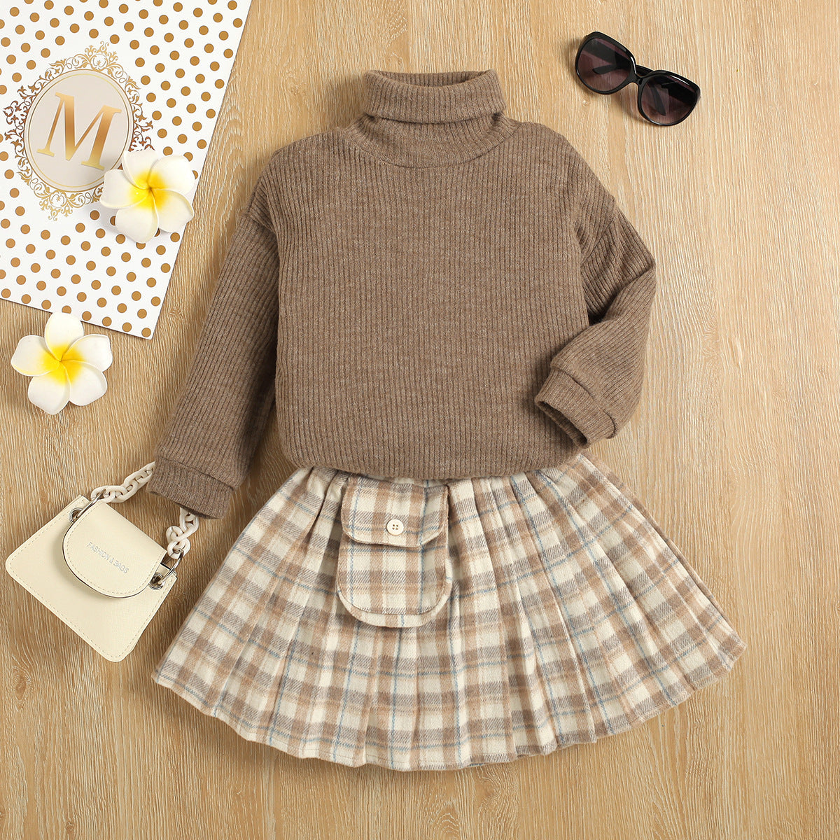 New Girls' Turtleneck Sweater Long-sleeved Sweater Two-piece Set