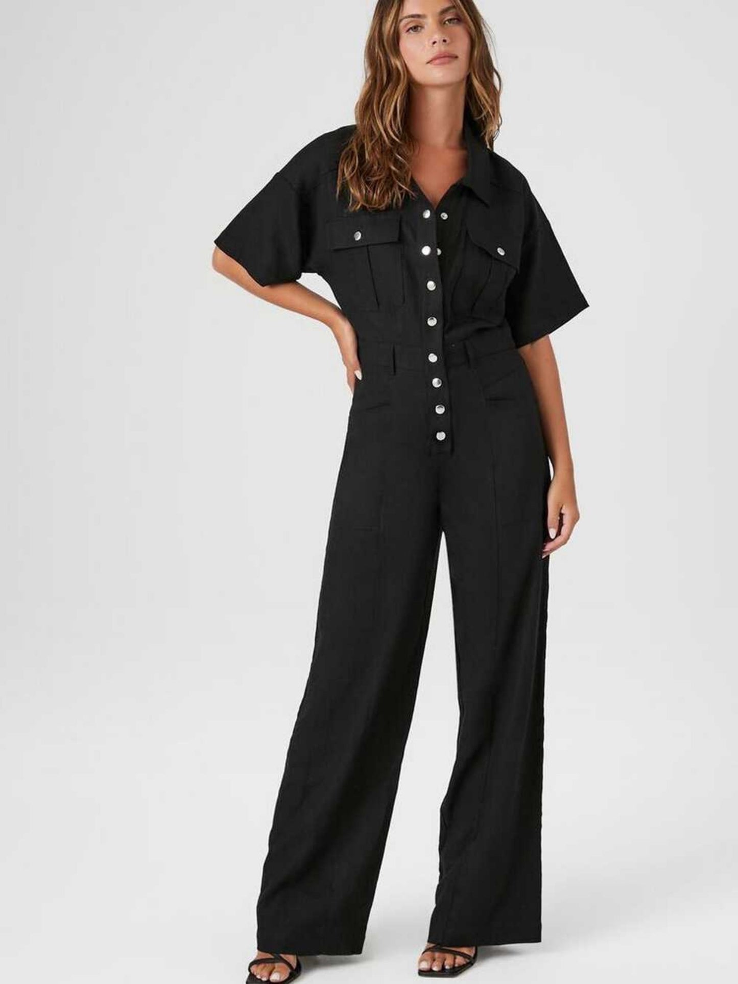 Flip Pocket Tencel Linen Jumpsuit For Women