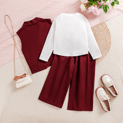 3D Floral Long-sleeved Top With Wide-leg Pants Fashion