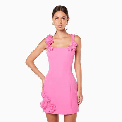 Flower Spaghetti Strap Sleeveless Backless A- Line Dress