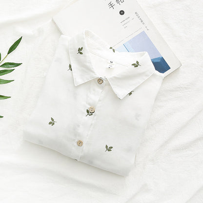 Autumn Artistic Leaves Printed Long-sleeved Shirt