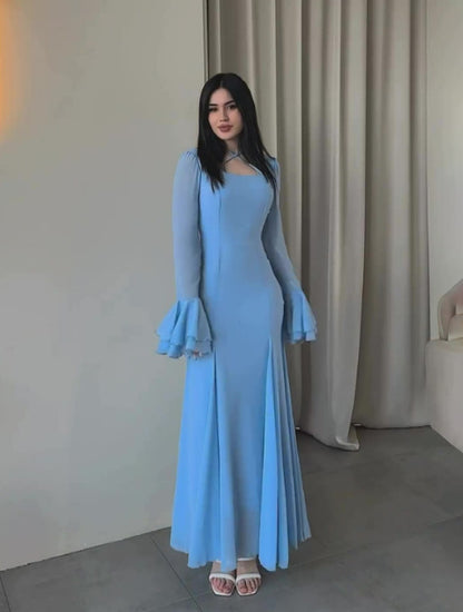 Autumn Square Collar Bell Sleeve Temperament Dress