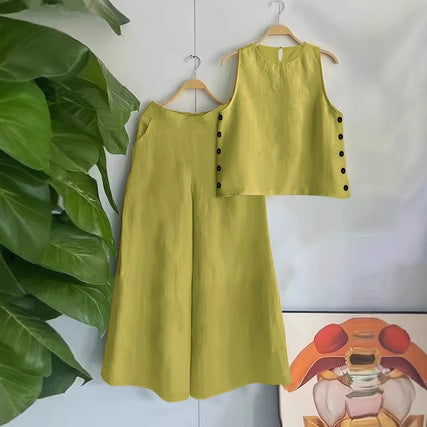 Sleeveless Loose Vest Vacation Casual Pants Cotton And Linen Suit