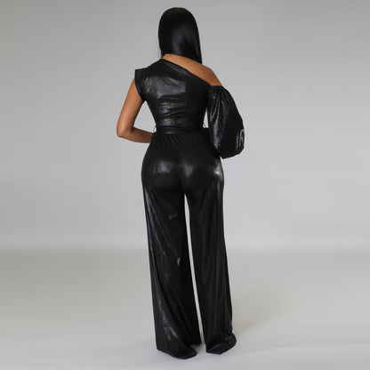 Autumn And Winter New Wide-leg Pants Sexy Solid Color Evening Dress Jumpsuit