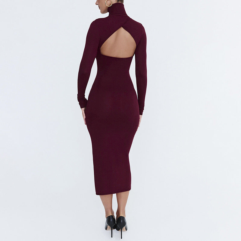 Slim-fit Deep Cerise Split Mid-length Dress
