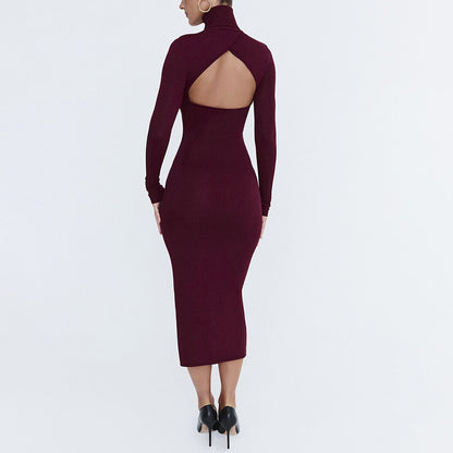 Slim-fit Deep Cerise Split Mid-length Dress