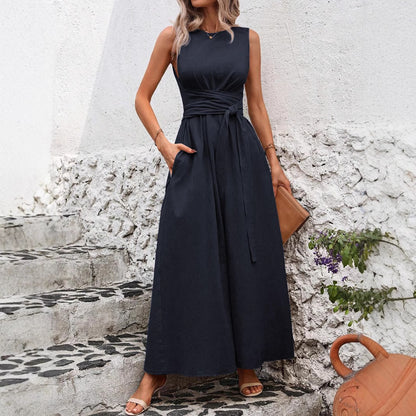 Women's Solid Color Round Neck Sleeveless Loose Casual Dress