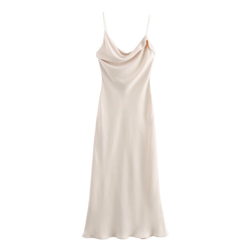 Slim Fit Mid-pleated Suspender Women's Dress