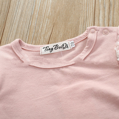 Infant And Toddler Cotton Lace Long-sleeved Harness Lace Long Pants Set