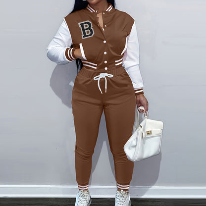 Letter Color Matching Jacket Single-breasted Letter Printed Baseball Uniform Sports Suit