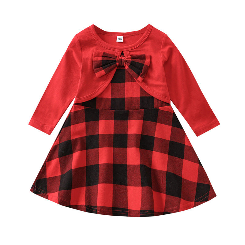 Christmas New Festival Girls' Red Plaid Dress