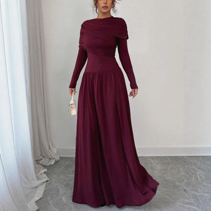 New Women's Fashion Elegant Shawl Solid Color Long Dress