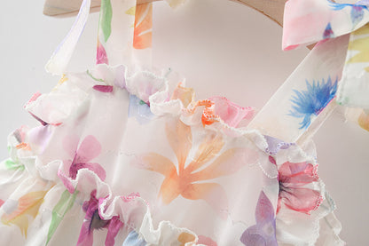 Printed Sleeveless Double-layer Cool Multi-layer Chiffon Princess Dress