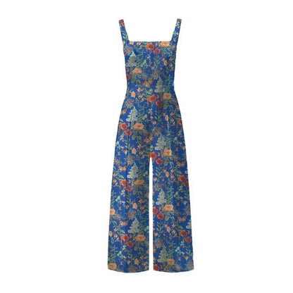 Cross-border Floral Print Button Wide Leg Jumpsuit Hot Sale In Stock