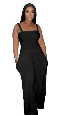 Women's Clothing Solid Color Casual Strap Tube Top Wide Leg Jumpsuit