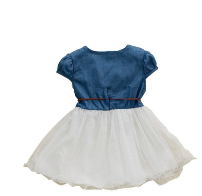 Denim Half-sleeve Stitching Mesh Skirt