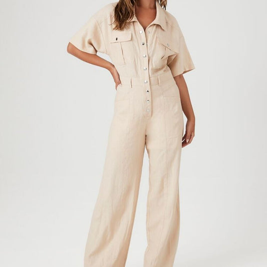 Flip Pocket Tencel Linen Jumpsuit For Women