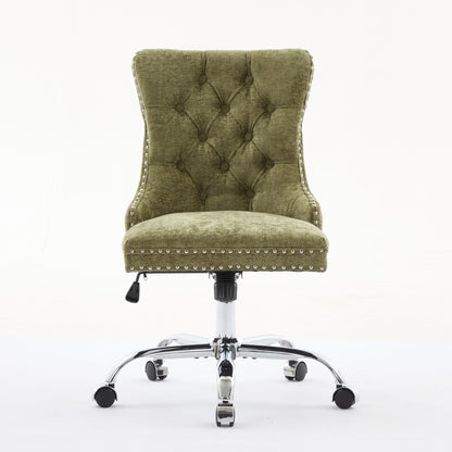 A&A Furniture Office Chair,Modern Chenille Upholstered Tufted Button Home Office Chair With Chrome Metal Base,Adjustable Desk Chair Swivel Office Chair Gree