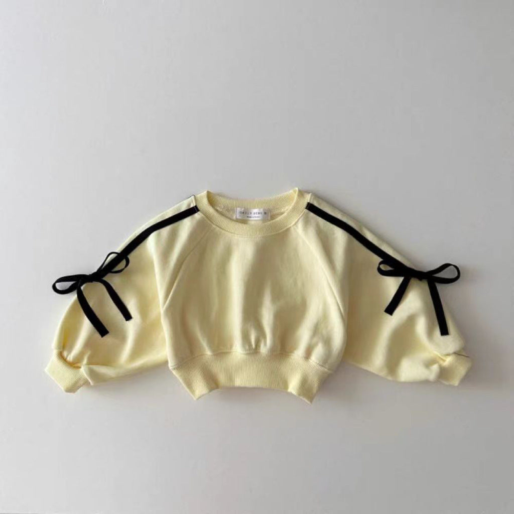 Baby Bowknot Strip Patchwork Sweater Suit All-matching Western Style