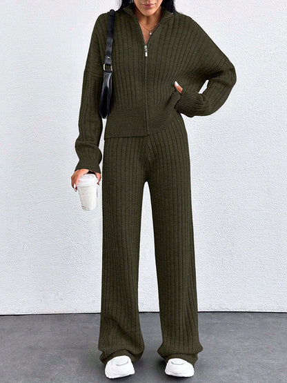 Autumn And Winter New European And American Women's Casual Loose Zip Top And Trousers Two-piece Set