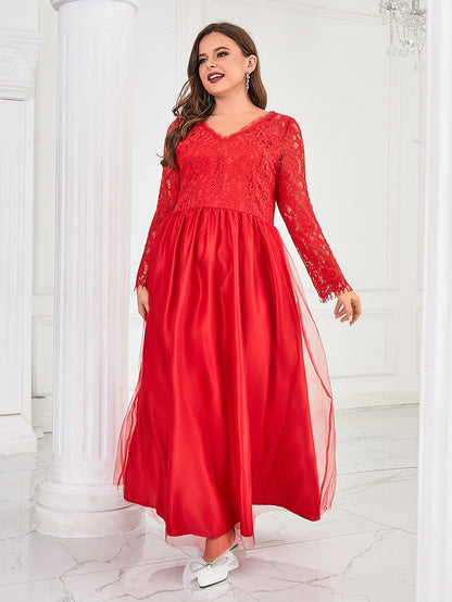 Women's Mesh Lace Long Sleeve Wedding A- Line Skirt