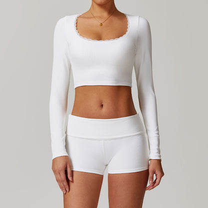 Threaded Tight Long-sleeved T-shirt Yoga Clothes Breathable Quick-drying Top Fitness Exercise