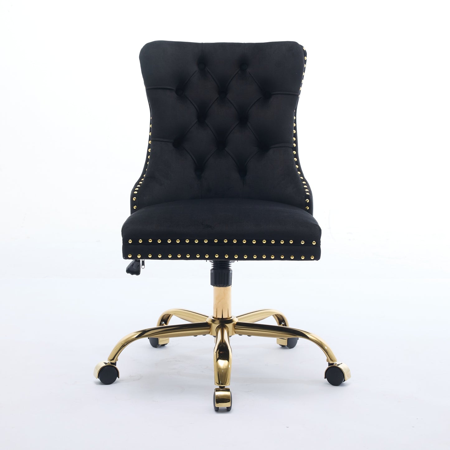 A&A Furniture Office Chair,Modern Velvet Upholstered Tufted Button Home Office Chair With Golden Metal Base,Adjustable Desk Chair Swivel Office Chair Black